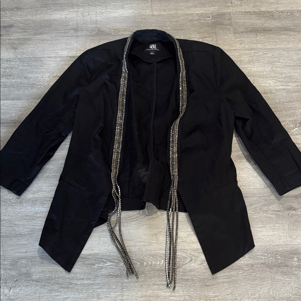 Rock & Republic Blazer Size 10 Black Rhinestone Fringe Blazer